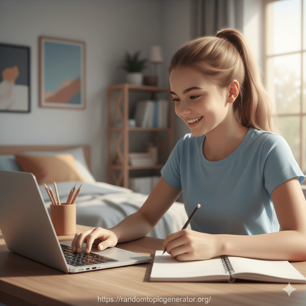 Home 4 A 10th grade girl using random topic generator.