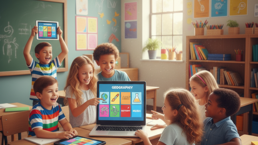 random topic generator some kids using our random topic generator on laptop sitting in class